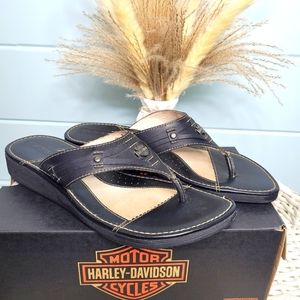 Harley Davidson Long Beach Toe Thong Black Leather Sandals Flip Flops 11
